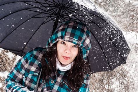 Girl With Umbrella In The Snow Stock Image Image Of Close Lady 27270719