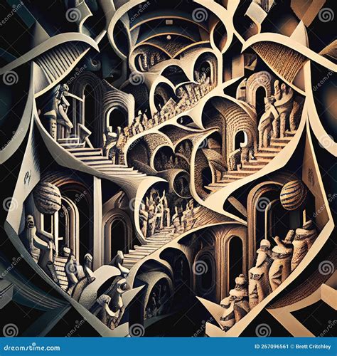 M C Escher Style Stairs Original Surreal Illustration MC