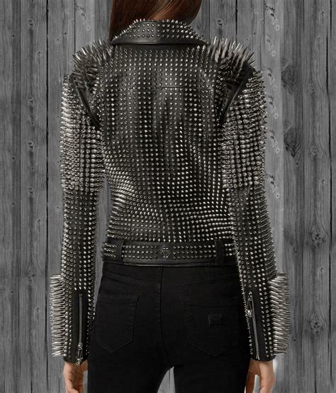 Women Perfect Wear Heavy Metal Silver Punk Spike Studded Real Leather
