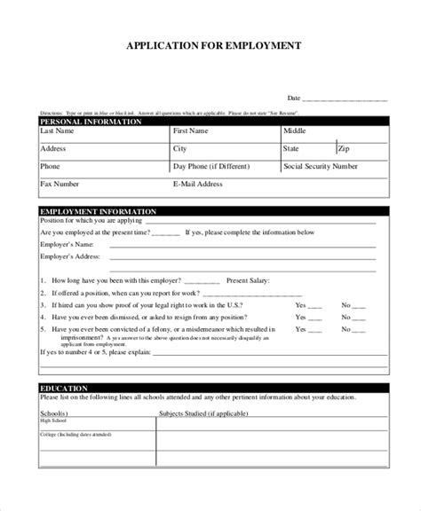 Free 9 Sample Printable Job Application Forms In Pdf Excel Ms Word