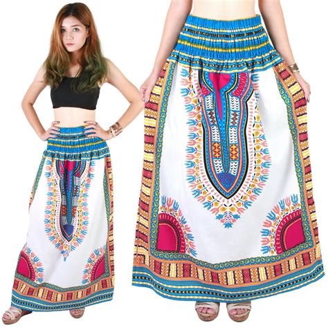 White And Light Blue African Dashiki Skirt Tribal Boho Dashiki Shirt