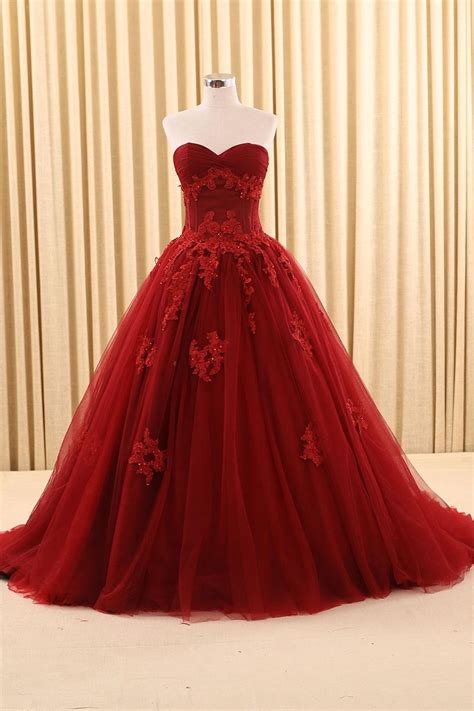 Vintage Gothic Dark Red Ball Gown Wedding Dresses With Color Long
