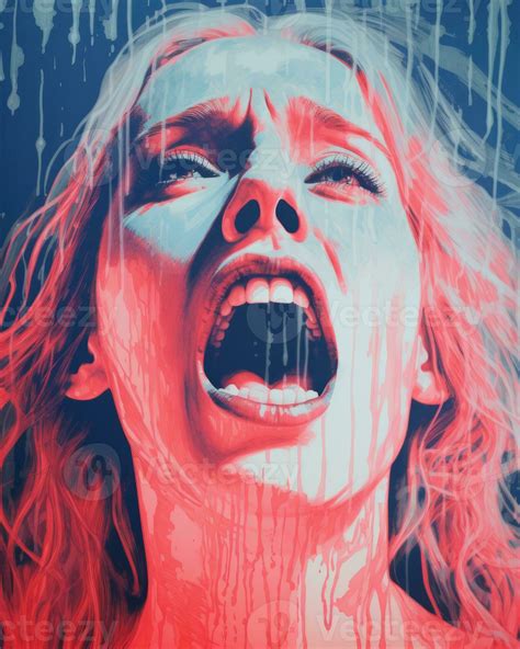 A Woman Screaming With Blood Dripping Down Her Face Generative Ai