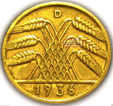 Germany German 3rd Reich Wheat German 1936d 10 Reichspfennig Coin