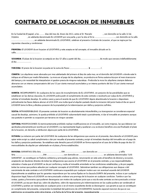 Contrato De Locacion De Inmuebles Pdf Pagos Gobierno