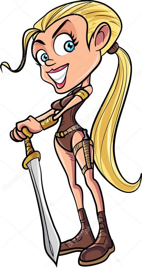Cartoon Blonde Warrior Woman — Stock Vector © Antonbrand 64062693