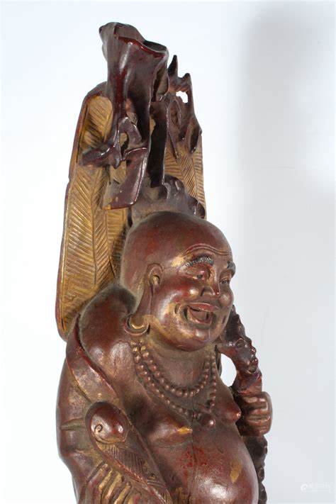 51bidlive Lacquer And Gilt Wood Carved Maitreya Buddha Standing Figure