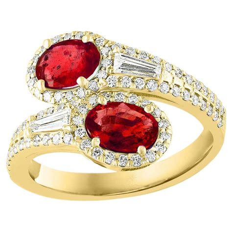 129 Carat Pear Shape Ruby Diamond Toi Et Moi Engagement Ring In 14k