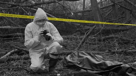 Detectives Are Collecting Evidence In A Crime Scene Forensic Specialists Are Making Expertise