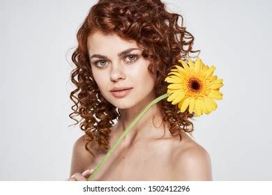 Beautiful Woman Curly Hair Nude Shoulders Stock Photo
