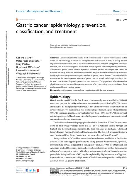 Pdf Gastric Cancer Epidemiology Prevention Classification And