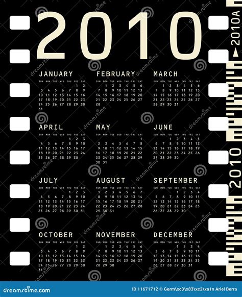 Fotografisk Kalender 2010 Vektor Illustrationer Illustration Av