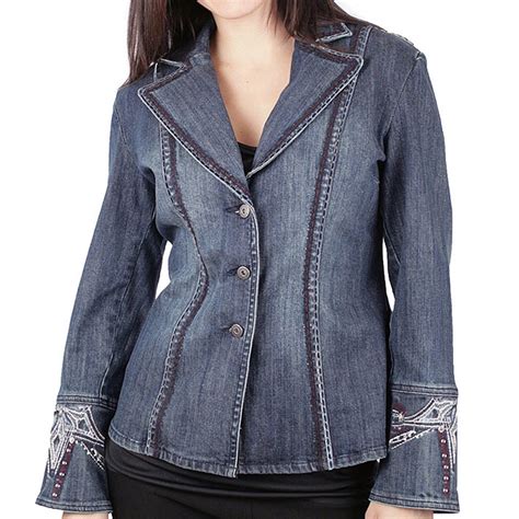 Ethyl Embellished Star Denim Blazer For Women Save