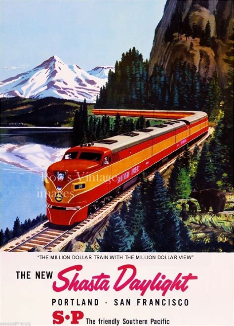 Southern Pacific Railroad Shasta Daylight Ad Poster Sp Portland Train