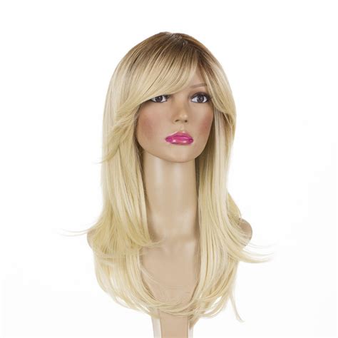 Long Straight Rooted Bleach Blonde Layered Thick Glamourcharlotte Wig Sweeping Side Fringe