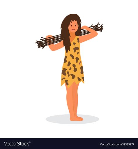 Prehistoric Woman In Clothing From Animal Skin Vector Image