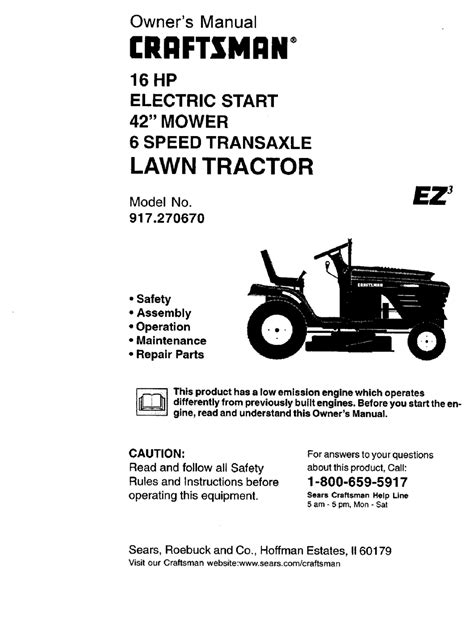 Craftsman Ez3 917270670 Owners Manual Pdf Download Manualslib