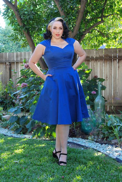 Vintage Style Pinup Heidi A Line Dress In Solid Blue Pinup Couture Dresses Vintage Inspired