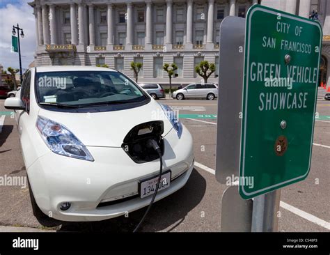 Nissan Leaf Electric Car Charging In San Francisco City Centre Outside