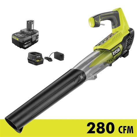 ryobi one 18v 100 mph 280 cfm cordless battery variable speed jet fan leaf blower with 4 0 ah