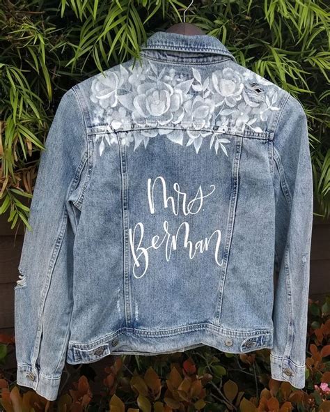 Watercolor Flower Design Bride Denim Jacket Just Married Etsy Denim