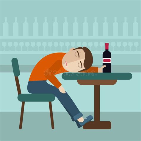 Betrunkenes Mannsitzen Schlafen Auf Dem Tisch Mit Einer Flasche Bier Innerhalb Der Kneipe Ein