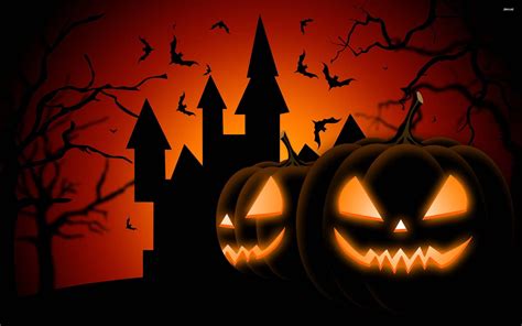 Download Trick Or Treat Castle Pumpkins Wallpaper