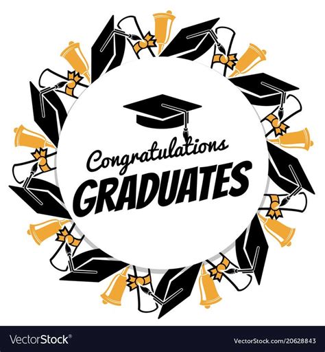 Congrats Graduates Round Banner With Students Vector Image On