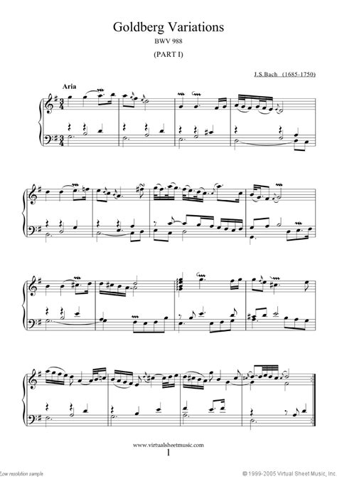 Goldberg Variations Sheet Music For Piano Solo Or Harpsichord