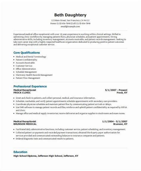 Medical receptionist resume example ✓ complete guide ✓ create a perfect resume in 5 minutes using that makes medical reception a better bet than office reception, which is expected to grow at the keeping doctors' schedules correctly, routing patient messages, and attending to any tasks. 20 Front Desk Receptionist Resume | Medical resume ...
