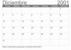 Calendario Diciembre 2001 de México en español ☑️ Calendario.Gratis