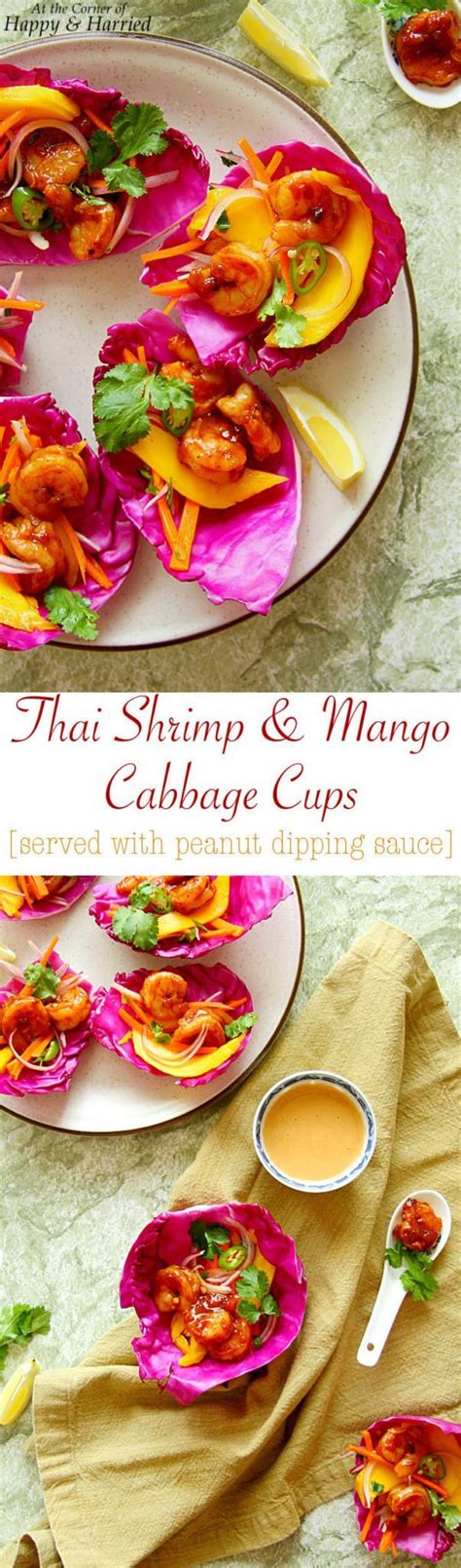 These fresh seared shrimp spring rolls with peanut sauce are the perfect celebration of if you're looking for more some shrimp action, check out this thai coconut curry shrimp noddles recipe. Thai Shrimp & Mango Cabbage Cups