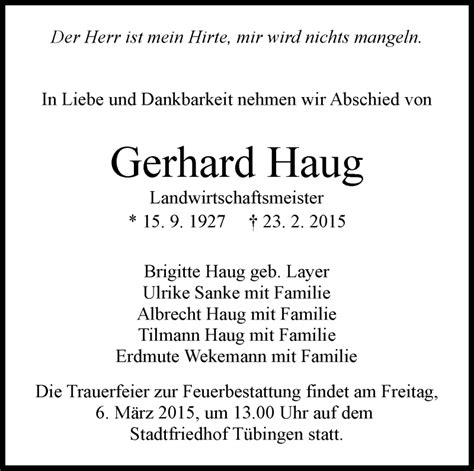 Traueranzeigen Von Gerhard Haug Schwaebische De Trauerportal My Xxx