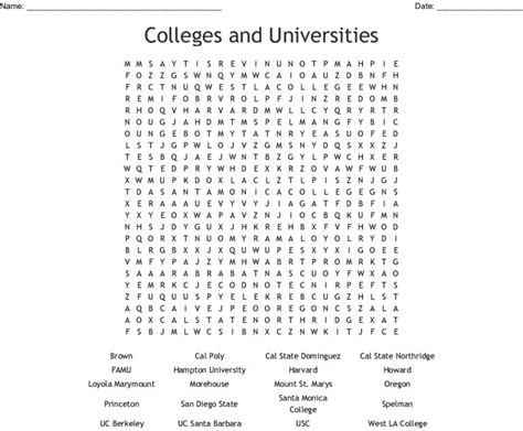 Colleges And Universities Word Search Wordmint Word Search Printable
