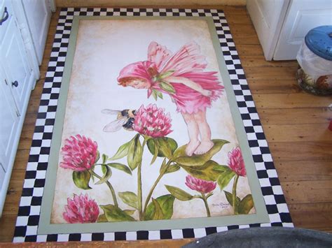 Large Handpainted Flower Fairy Floorcloth 24900 Via Etsy Floor