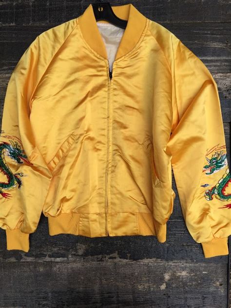 Thin Satin Souvenir Bomber Jacket Korea W Dragon Embroidery Boardwalk Vintage