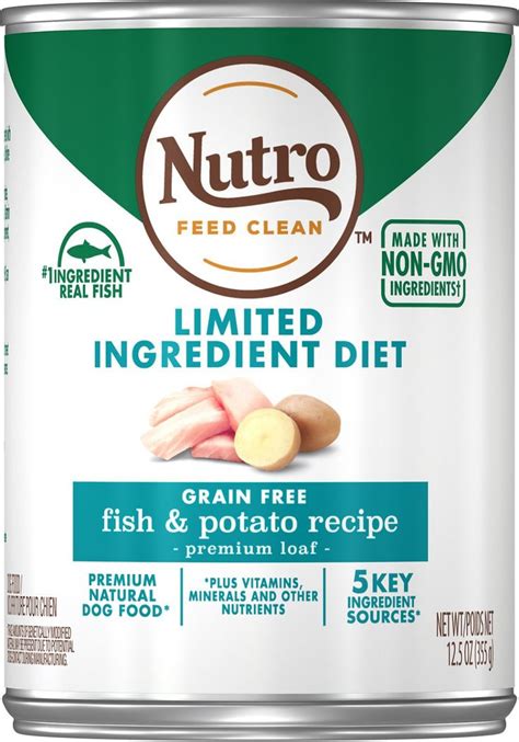 Its first ingredient is real chicken, but it also includes vegetables. best wet food: Nutro Limited Ingredient Diet Premium Loaf Fish & Potato ...