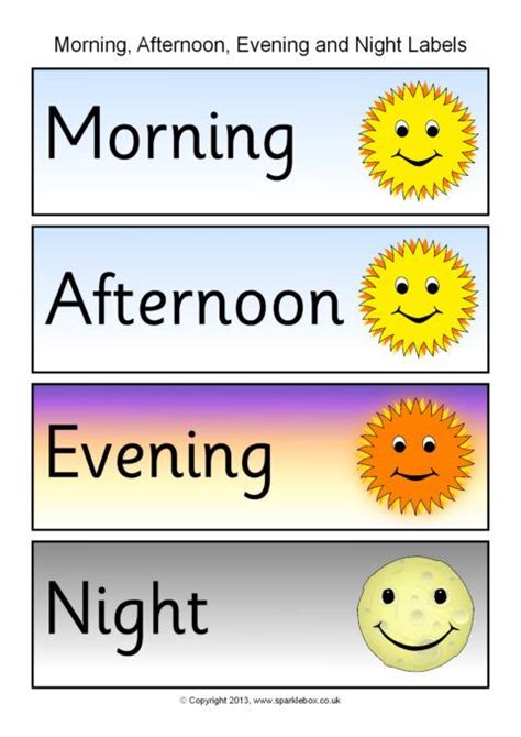 Morning Afternoon Evening And Night Word Labels Sb10153 Sparklebox English Activities For