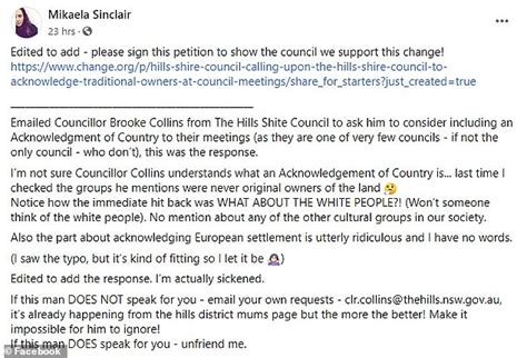 Sydney Hills Shire Councillor Brooke Collins Says Aboriginals Turned