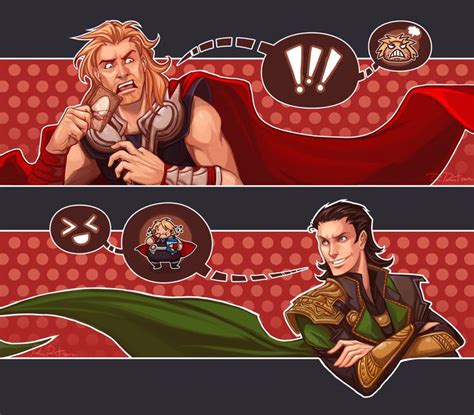 Two Banners With An Image Of Thor And Loki In The Middle One Is