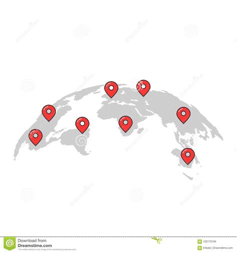 Simple World Map With Pins Stock Vector Illustration Of Planet 102170194