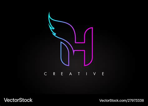 Neon H Letter Logo Icon Design With Creative Wing Vector Image