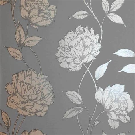 Arthouse Pretty Metallic Floral Leaf Wallpaper Flowers Charcoal Rose