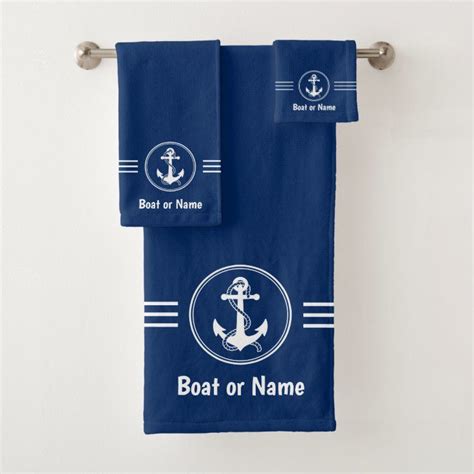 Nautical Navy Anchor With Rope Your Boat Or Name Bath Towel Set