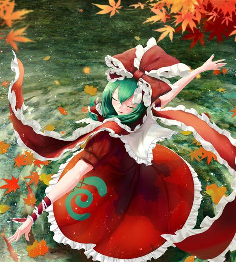 Safebooru 1girl Absurdres Autumn Autumn Leaves Blurry Closed Eyes Depth Of Field Dress