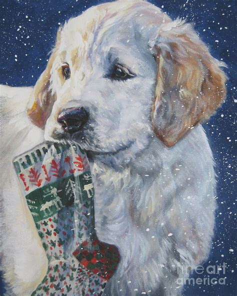 Golden Retriever With Xmas Stocking Painting By Lee Ann Shepard Fine