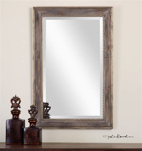 Large 36 Burnished Wood Frame And Aged Gold Leaf Rectangular Beveled Wall Mirror Mirrors