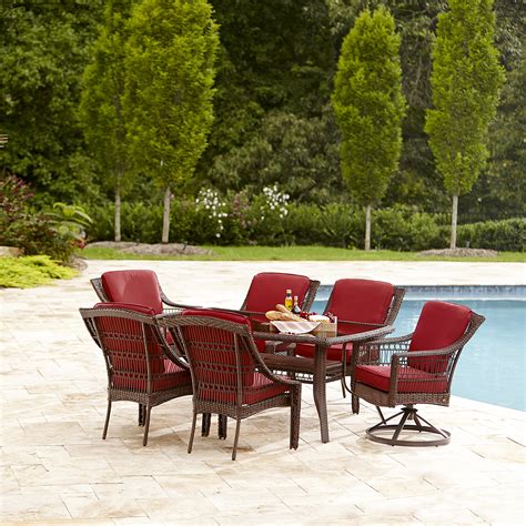 No items were found at the store selected. La-Z-Boy Outdoor Scarlett 7 Piece Dining Set- Red