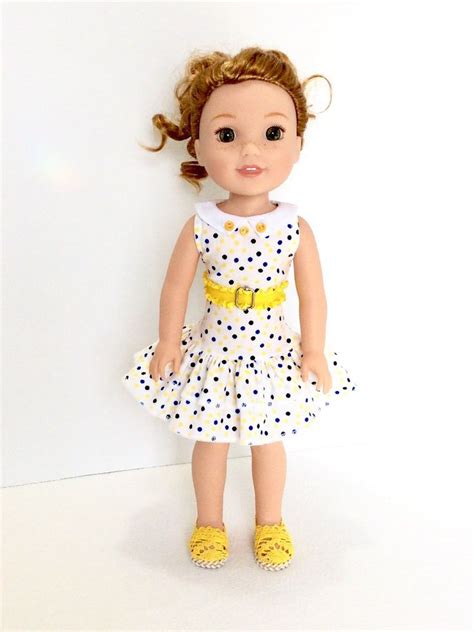 yellow navy and white polka dot dress wellie wisher doll etsy white polka dot dress wellie