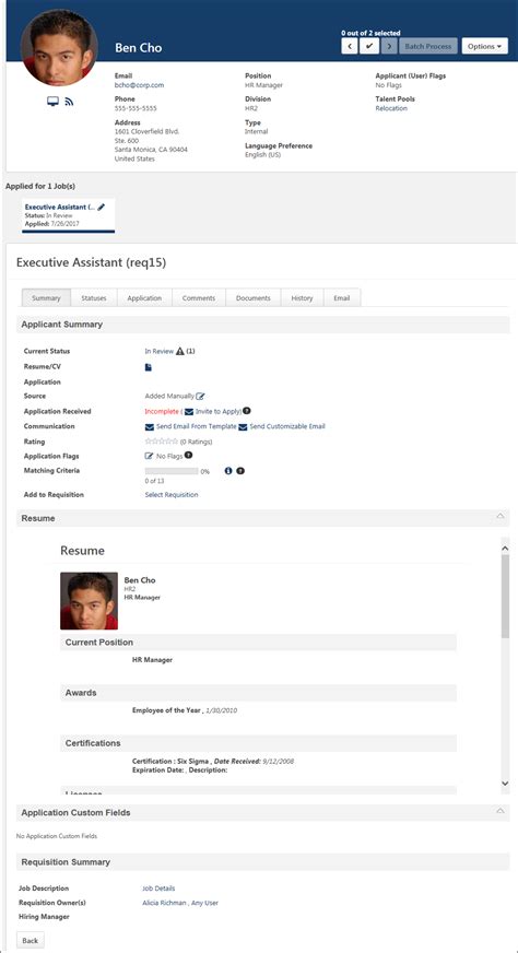 Applicant Profile Page Overview